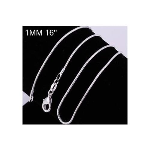 10pcs/lot Promotion!Free shipping silver plated chain,sterling-silver-jewelry Snake Chain 1mm 16/18/20/22/24/26/28/30 inch chain