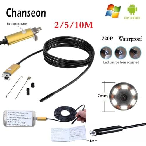 Chanseon Endoscope 7MM Lens Gold OTG USB Android Adapter HD Camera Inspection Borescope Phone Industrial Endoscopio Camera