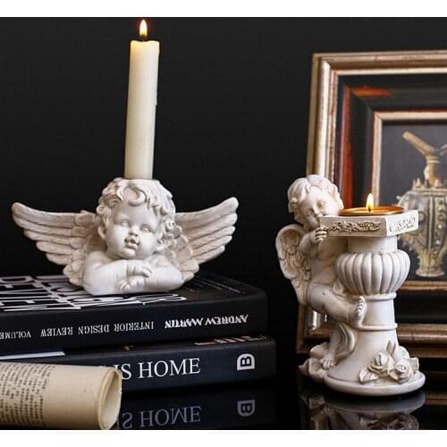 European Retro Old Cupid Angel Candle Holder Resin Sculpture Home Livingroom Desktop Figurines Decoration Hotel Ornaments Crafts