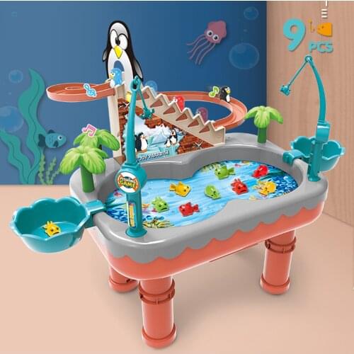 Penguin Slide Magnetic Fishing Toy Pool Set Childrens Baby Gifts Parent-child Interactive Toys Game Baby Outdoor Toy Bath Toys
