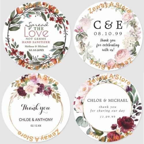 Personalized Customized Labels Tags,Customizable Stickers Watercolor Greenery Personalized Wedding Classic Round Sticker