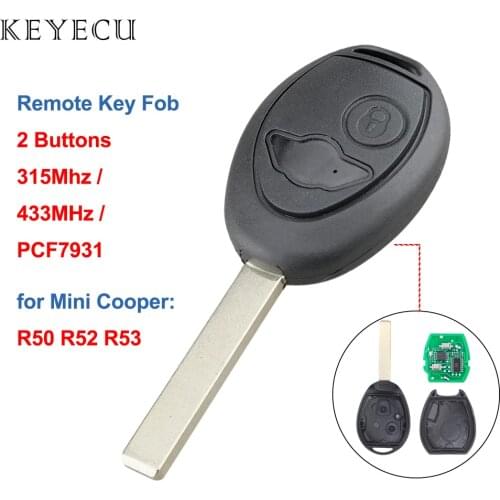 Keyecu Aftermarket Remote Car Key Fob 2 Buttons 315Mhz / 433MHz PCF7931 for Mini Cooper R50 R52 R53 2001 2002 2003 2004 2005