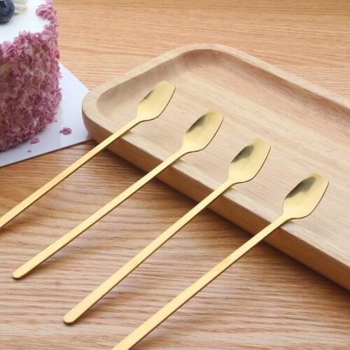 Square Head Long Handle Mixing Stirring Ice Coffee Spoon Stainless Steel Ice Cream Dessert Tea Spoon For Picnic Kitchen Bar War
