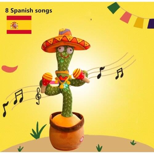 Hot 32cm Electronic The Plush Dancing Cactus Toy with Spain Song 60 English Songs Luminous Early Childhood Education Toy Gifts