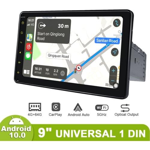 1280*720 1Din 9" Universal Android10 Car Stereo Radio DSP Carplay GPS SPDIF Subwoofer 5GWiFi 4G SIM Split-screen Bluetooth 5.1