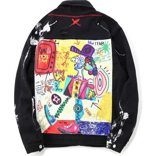 Graffiti Printing Jeans Jacket Streetwear Black Denim Jackets Men Hip Hop Graffit Coat Autumn Fashion Tops Male