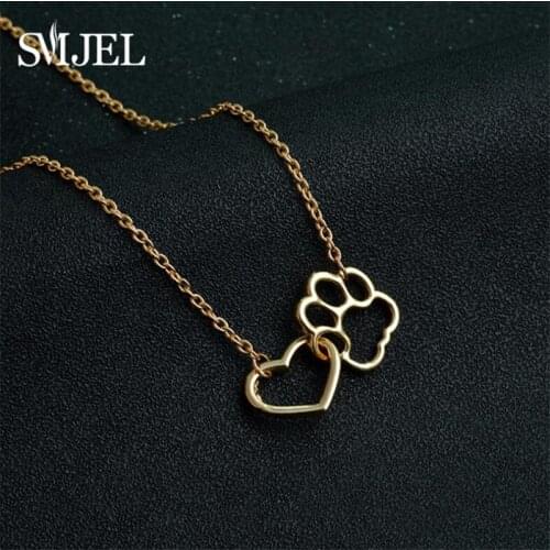 New Fashion Hollow Paw Heart Necklace for Women Girls Jewelry Cat Dog Footprint Pendants Necklaces Infinite Compass Music Choker