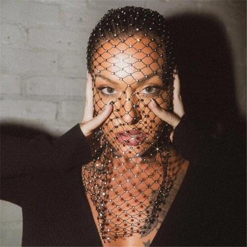 New Fashion Bling Stone Hollow Out Head Scarf Glitter Rhinestone Crystal Mesh Luxury Turban Diamond Hair Snood Net Accessorie