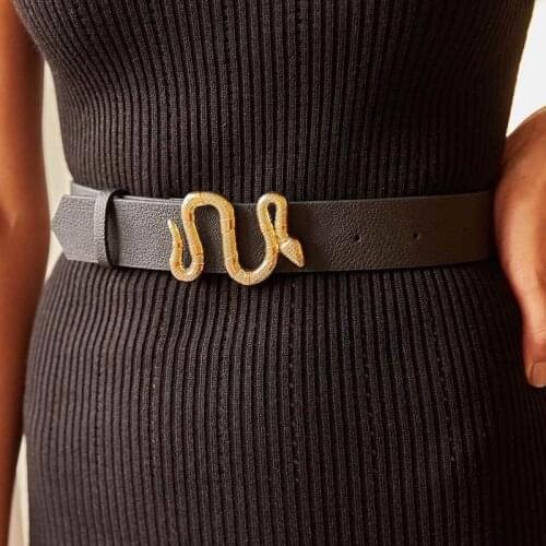 2021 New Model Gold Belts for Women Girls Fashion Faux Leather Belt for Dress with Snake Belt Buckle Jeans