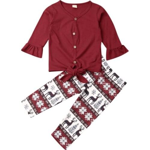 Christmans Pajamas 2019 Toddler Baby Girls Long Sleeve Cardigan Top Xmas Deer Pants Outfits Clothes Size 1-4Y