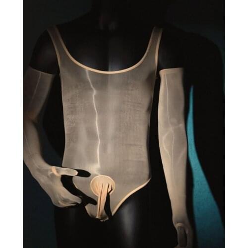 Sexy Men Oil Gloosy U Convex Pouch Bodysuit COCKring Open Sheath Sleeve Sexy Tight Bandage Bodyhouse Gay Wear Puls Size F16