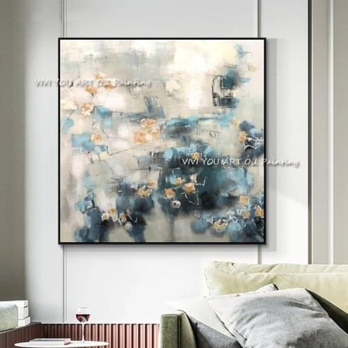 Nordic Abstract 100% Handmade Oil Painting Minimalist Blue Painted Poster Wall Art Canvas Pictures for Home Quadros Decoration