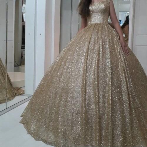 Gold Glitter Ball Gown Wedding Dresses for Bride 2021 Sweetheart Bridal Gowns with Bowknots Lace-up Back vestido de noiva
