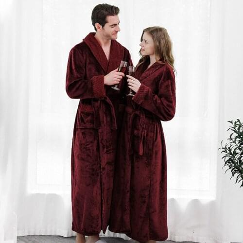 Extra Long Soft Casual Bathrobes Flannel Robe V Neck Men Shawl Collar Fleece Solid Color Bath Robe Home Dressing Gown Sleepwear