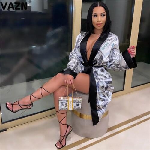 VAZN Spring Summer New Chiffon Free Young Sexy Daily Open Stitch Outwears Full Sleeve Lace Up Top Women Slim X-Long Outwears