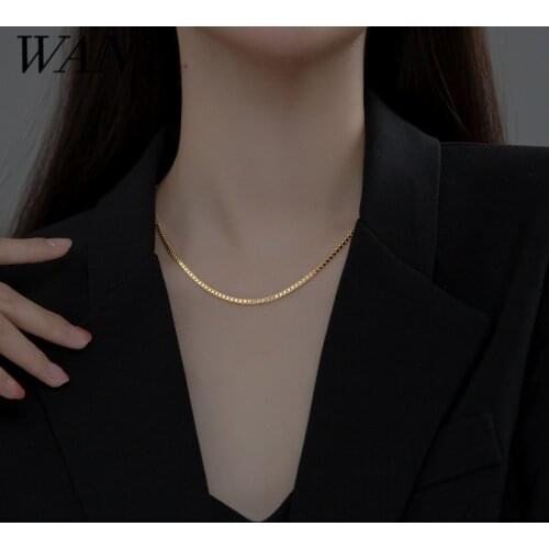 WANTME 925 Sterling Silver Vintage Minimalist Box Cuban Link Chain Charm Clavicle Necklace for Women European Party Jewelry Gift
