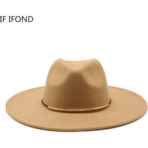 Size 56-59CM New Smiple Women Big edge Wool Fedora Hat Winter Autumn Elegant Lady Floppy Cloche Jazz Caps