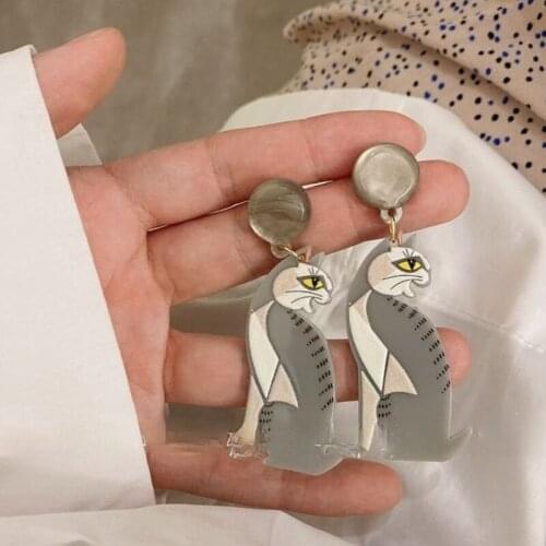 VSnow Korean Cute Cartoon Cat Long Dangle Earrings for Women Trendy Colorful Resin Arcylic Animal Statement Earrings Pendientes