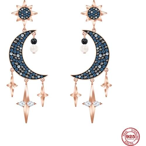 2020 Fashion Charm Sterling Silver Original 1:1 Copy, Mysterious Moon Stars Flexible Wild Earrings Women Luxury Jewelry Gifts