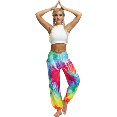 Tie Dye Sweatpants Thailand Harem Pants Summer Joggers for Women with Side Pockets 2021 Blue Ruched Elastic High Waist Bloomers