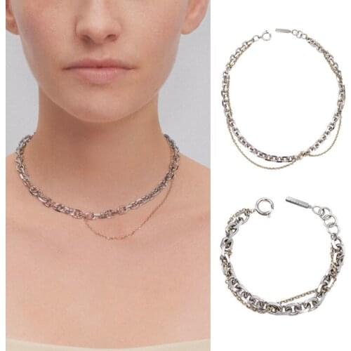 Autumn and winter new gold and silver color matching metal chain cross simple long necklace bracelet jewelry set women