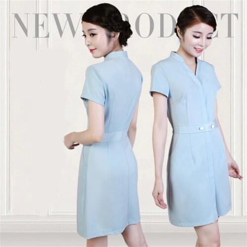 Autumn and winter beauty uniforms ice silk breathable Slim large yards dress female V-neck long sleeve cardigan