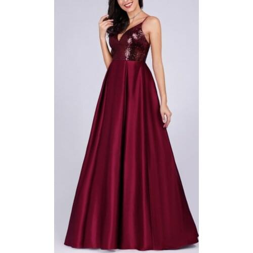Satin 2021 Ever Pretty Sexy V-neck Sequined Backless Red Long Formal Party Gowns Cheap Prom Long Elegant