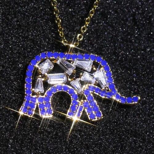 Women Necklace Couple Necklace Golden Chain Elephant Shape Inlaid Blue Cubic Zirconia Surprise Birthday Gift for Girlfriend