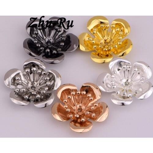 ZHU RU 10pcs/lot 17mm Fashion copper flowers Five petals receptacle Tassel buds Bead Charms Fit 5 Colors DIY Jewelry Findings