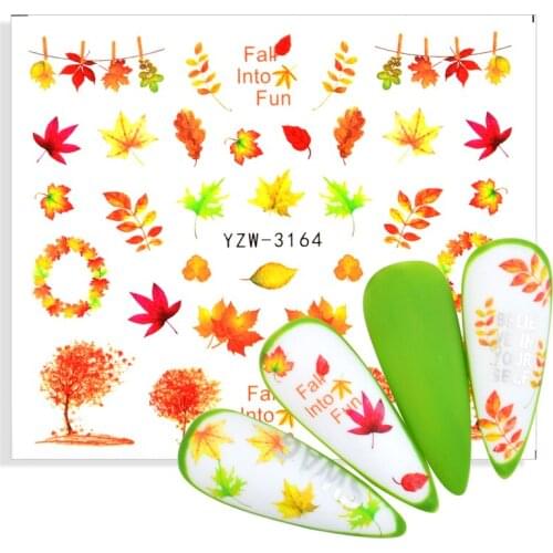 1pcs Watermark Fall Leaves Nails Tattoo Decals Autumn Yellow Maple Leaf Nail Art Stickers DIY Manicure Slider Decorations Tips
