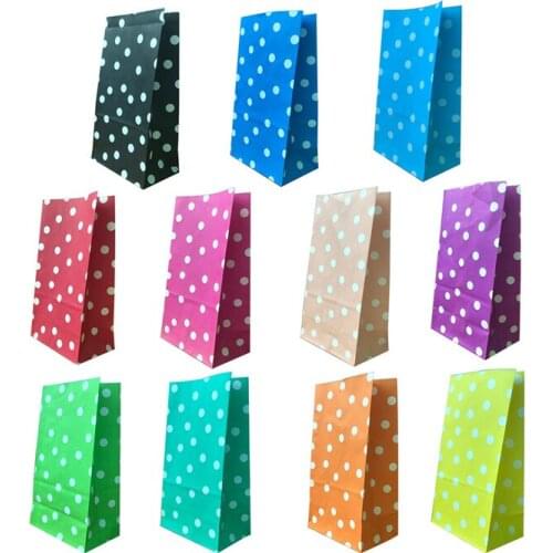 10pcs/set Wave point Kraft Paper Bags Food Paper Gift Packing Treat Bag Supplies festival Square bottom bag Party Birthday Snack