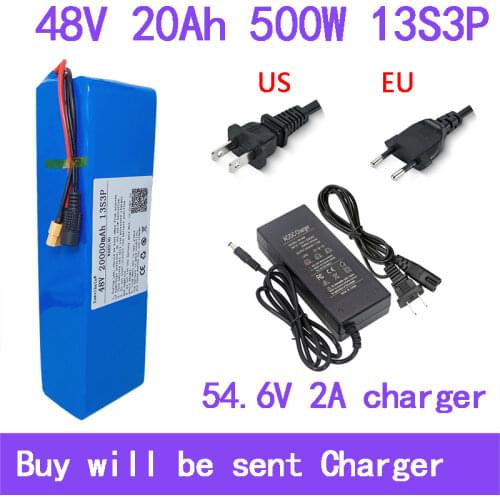 New Original 48v 20Ah 500w 13S3P 20000mAh lithium ion battery 54.6v lithium ion battery electric scooter with BMS + charger