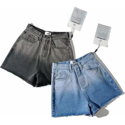 2021 summer new European and American fashion gradient high waist rough denim shorts DLZK543