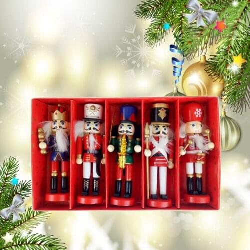 5pcs 12cm Wooden Nutcracker Puppet Drawing Walnuts Soldier Christmas Decorations New 2020