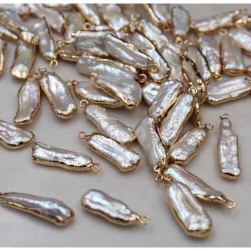 5pcs/lot Natural Pearl Charms Irregular Long Strip Pearl Charms Pendant Connector For DIY Jewelry Making Accessories