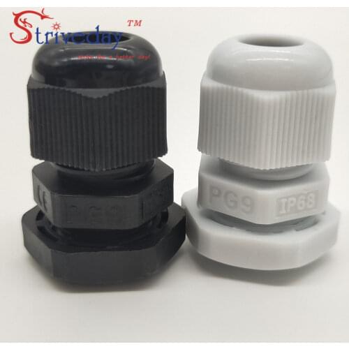 50pcs/lot White Black PG9 Nylon cable gland Wiring Accessories LED cable connector waterproof Gland