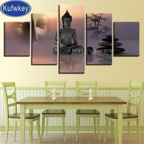 5D full round square diamond embroidery buddha stone bamboo landscape diamond painting mosaic sets pictures of rhinestones 5pcs