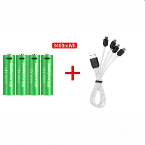 1.5V AA rechargeable battery 3400mWh USB rechargeable lithium polymer battery + Micro USB cable fast charging