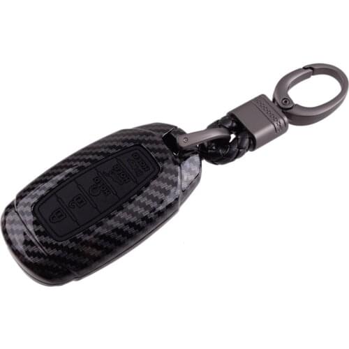 Car Carbon Fiber Style Remote Key Fob Cover Case Shell with Chain 5 Button Fit for Hyundai Palisade Elantra 2018 2019 2020 2021