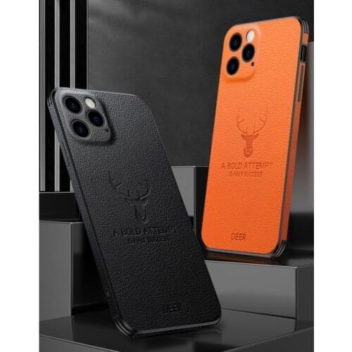 Case for iPhone 12 Pro Max 11 Xr X Xs Max 12 mini Luxury deer Leather Business Phone Cases Cover camera lens protector
