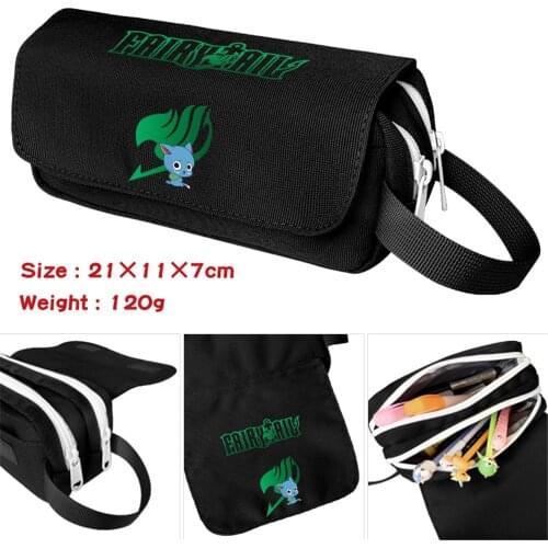 Zipper Pencil Case Anime Fairy Tail Cartoon Nylon Student Penbag Travel Women Makeupbag Cosmetic Bags Stationery Gift