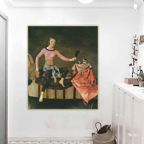 Citon Balthus《The Cat in the Mirror》Figurative Canvas Oil Painting Artwork Poster Picture Wall Decor Modern Home Decoration