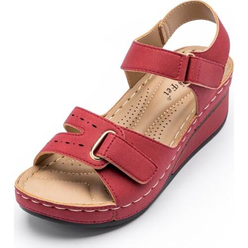 Brand Design Womens Sandals Lightweight Summer Chunky Shoes High-quality Pu Leather Wedge Shoe Red Femal Footwear Plus Size