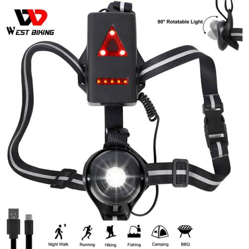 WEST BIKING Bicycle Light USB Charge Night Running Flashlight LED Chest Lamp Outdoor Sport Jogging Cycling Safety Warning Lights
