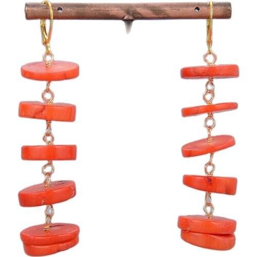 GG Jewelry Natural Freeform Disc Orange Space Corals Lever Back Dangle Earrings Handmade Trendy For Women