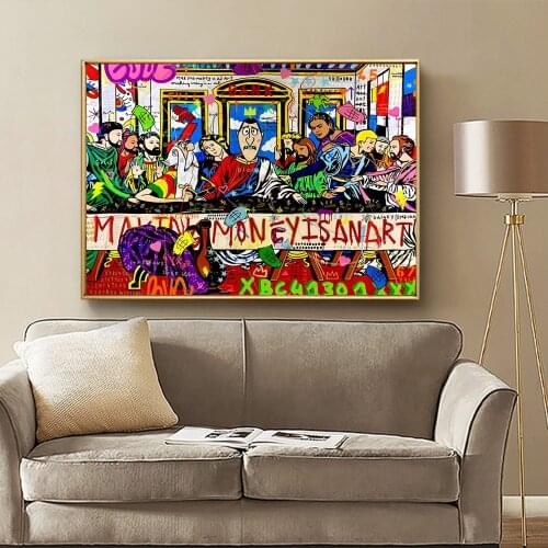 Graffiti Art Funny Last Supper Canvas Painting Posters and Prints Wall Art Decorative Picture for Living Room Wall Decor Poster