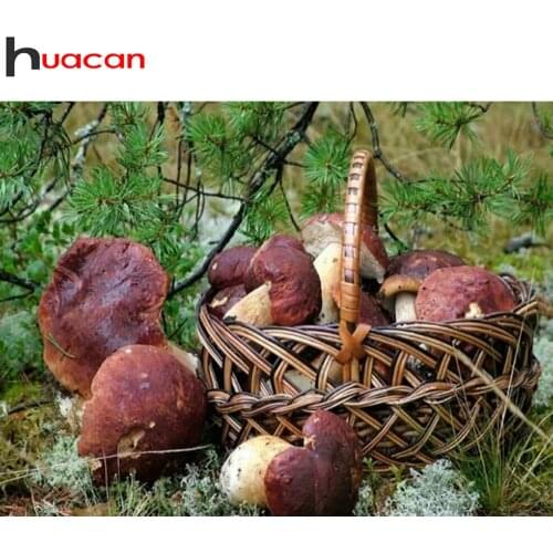 Huacan Diamond Art Painting Mushrooms 5d Diy Diamond Embroidery Mosaic Mushroom Basket Room Decor Sticker
