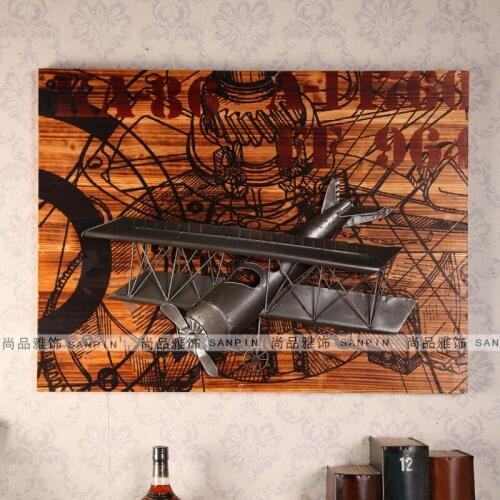 American country style wrought iron decorative wall retro industrial model aircraft dimensional decorative painting paintings wa