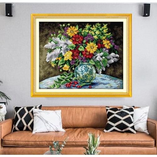 Beautiful vase Canvas Cross Stitch Kit Home Decore 11CT 14CT Canvas Cotton DMC Embroidery Needlework Cross-stitch set Handmade