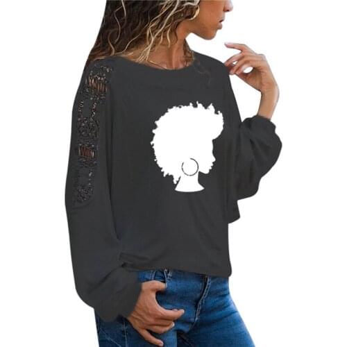 Beautiful Afro Girl Women T-shirts Long Sleeve tee shirt femme Female T shirt Tribal African Art women Loose Lace Tee